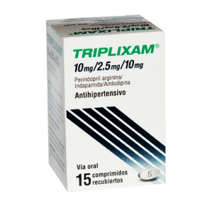 TRIPLIXAM 10 / 2.5 / 10 MG (  AMLODIPINE + INDAPAMIDE + PERINDOPRIL ) 15 FILM-COATED TABLETS